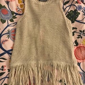 Crochet split back fringe tank by Michael Stars
